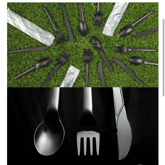 商品圖：PLA黑色餐具(單支包)